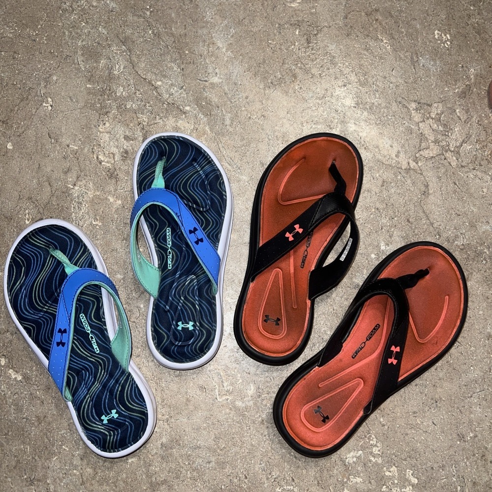 Lot Of 2 Under Armour Marbella 4D Foam Flip Flops - Sz 3y Kids